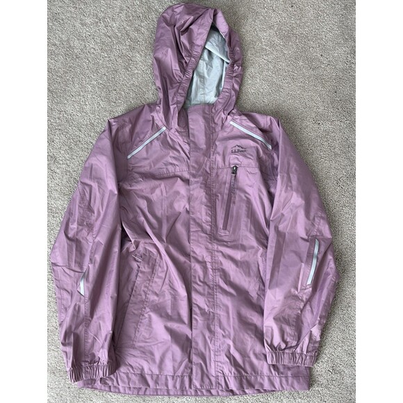 LL Bean Trail Model Rain Jacket Girls Medium 8-10 Tek Mauve Waterproof Hooded - Picture 1 of 5